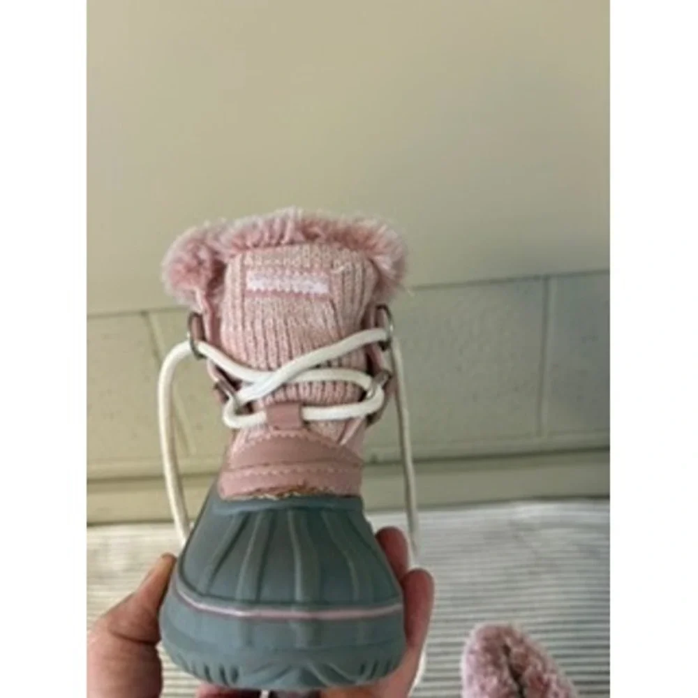 London Fog Toddler Girls Pink Grey Faux Fur Winter Duck Boots Size 6